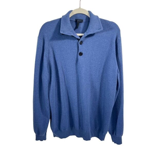 Enzo Mantovani Men’s Large Cashmere Italian Blue Knitted Pullover Polo Sweater - Picture 1 of 11